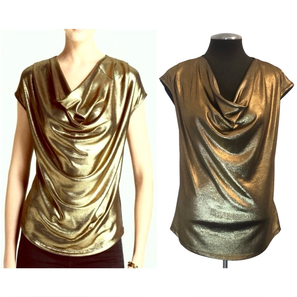 Michael Stars - Gold Metallic Cap Sleeve Mixed Media Stretch Top - One Size